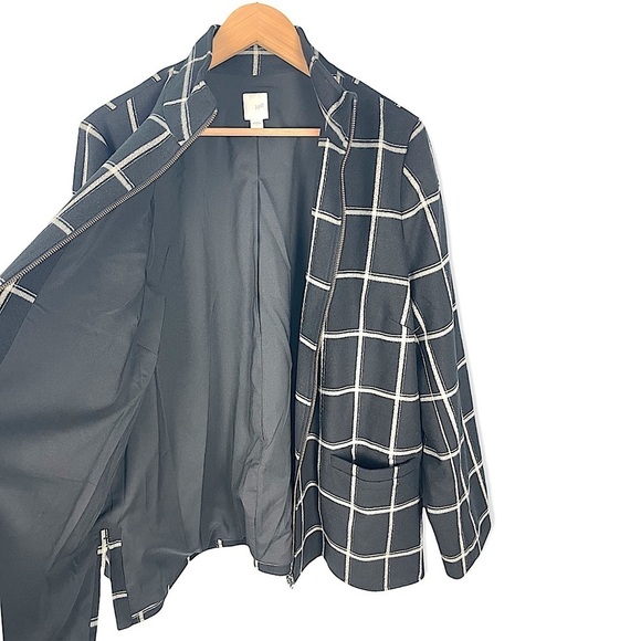 J. Jill Black Cream Windowpane Print Fill Zip Front Jacket Lined Size Large - Picture 7 of 9